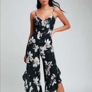 Grey and Black Floral Print Jumpsuit